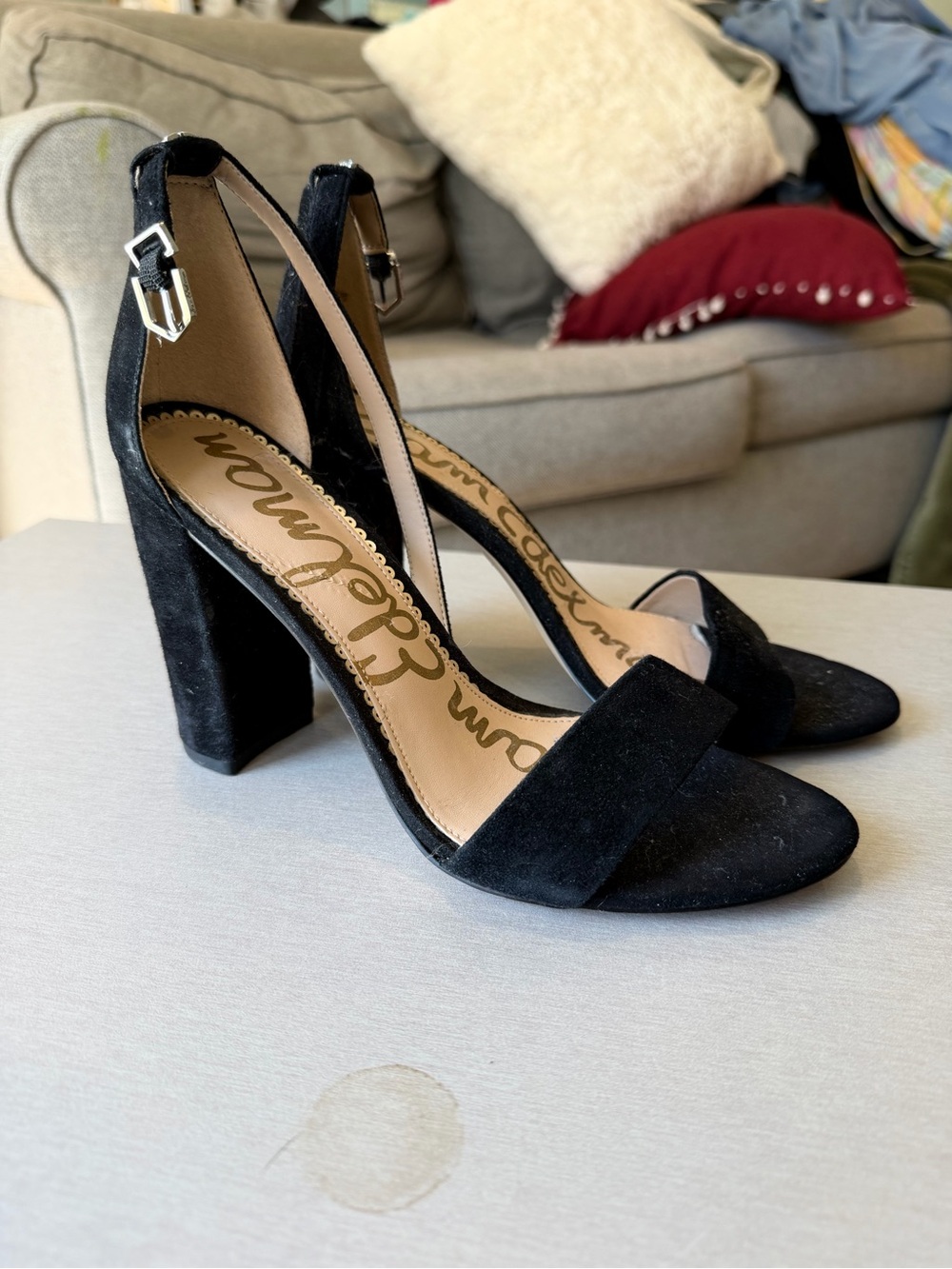 Sam Edelman Black Suede Ankle Strap Block Heels